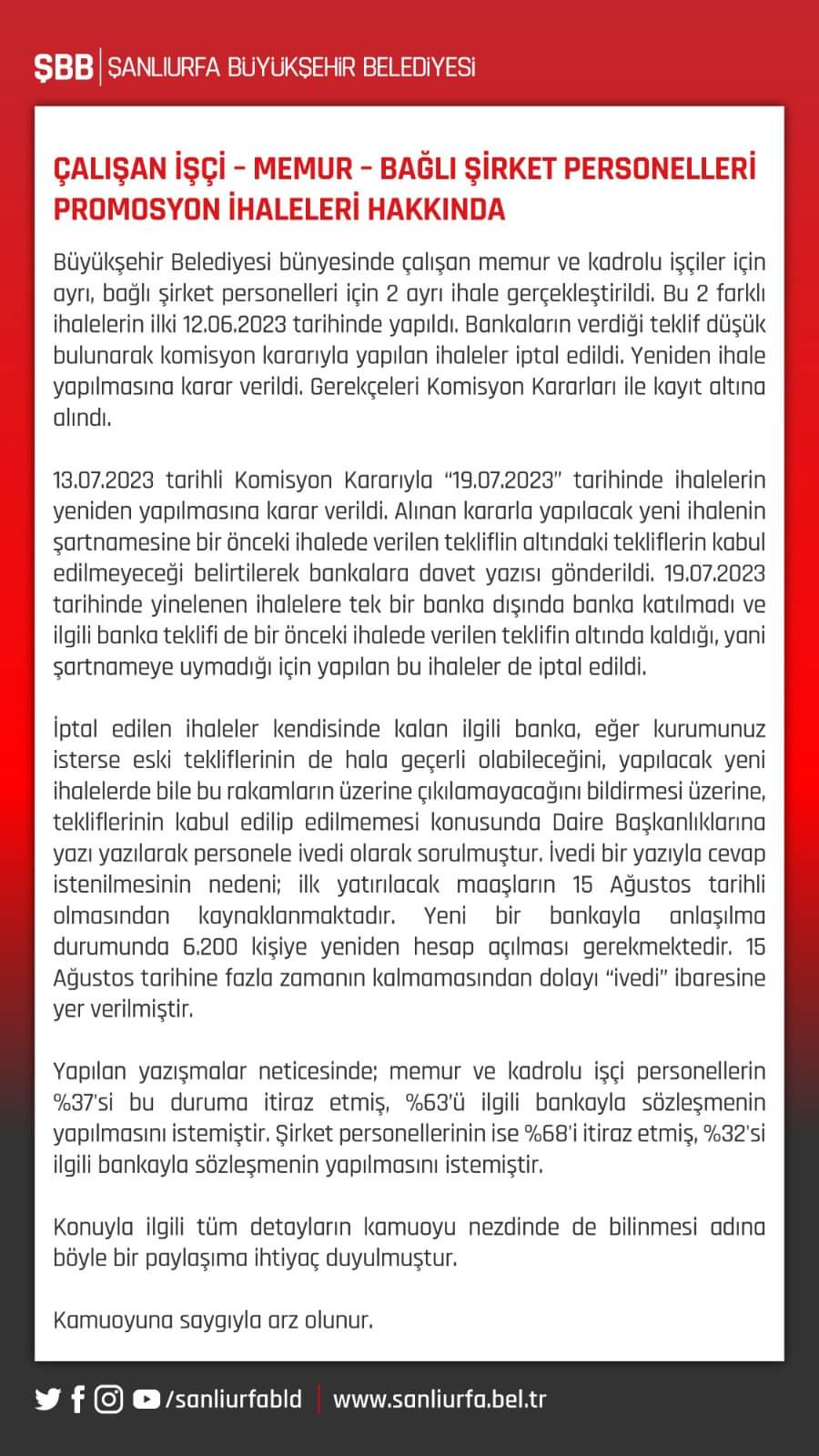 Urfa Büyükşehir Belediyesi'nden 'promosyon' açıklaması