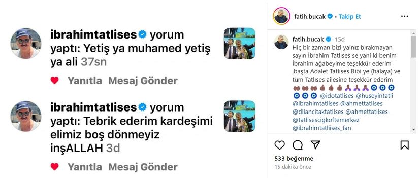 Tatlıses'ten Bucak'a açık destek