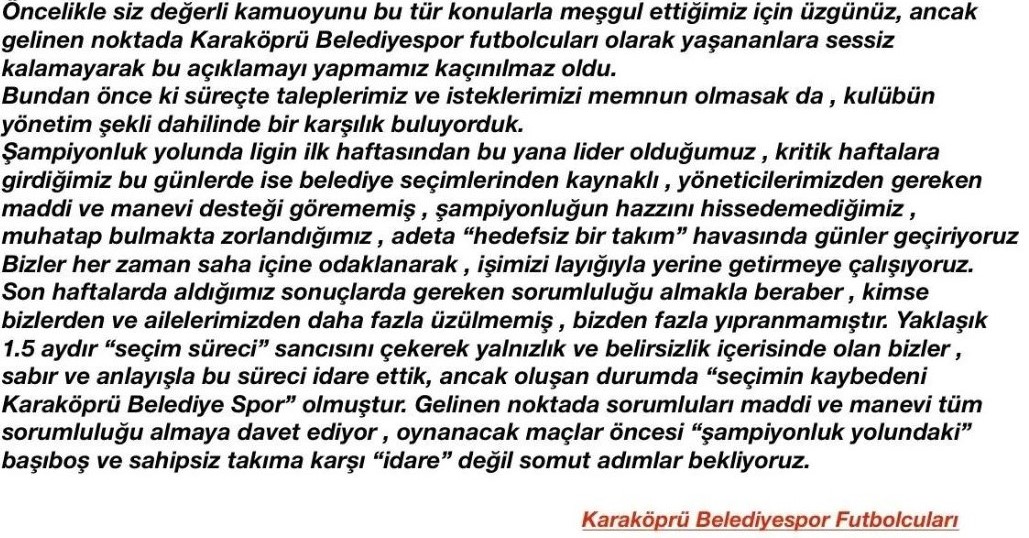 Ekonomik kriz Karaköprü Belediyespor'a sıçradı