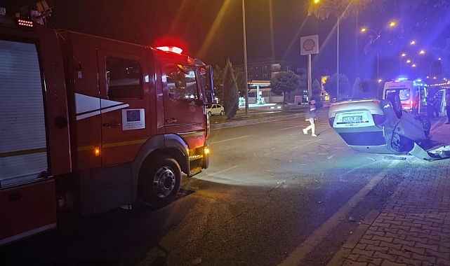 Direksiyon hakimiyetini kaybeden araç takla attı
