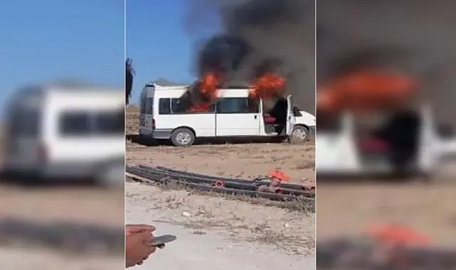 Ekmek parası için gittikleri yerde dolmuşları alevlere teslim oldu (VİDEO)