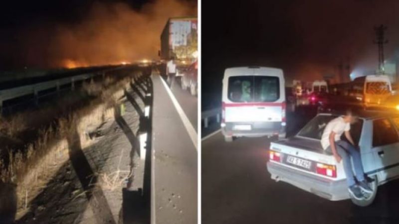 Yangın, uluslar arası yolda trafiği aksattı