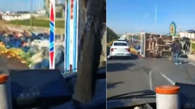 Urfa’da sebze yüklü kamyonet devrildi