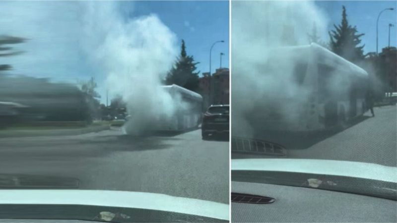 Belediye otobüsü alev aldı!