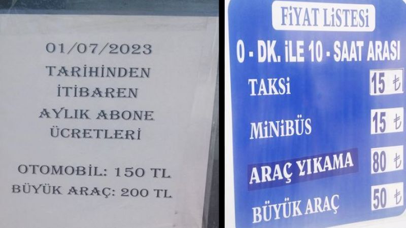 Oto yıkama ve otopark ücretlerine zam