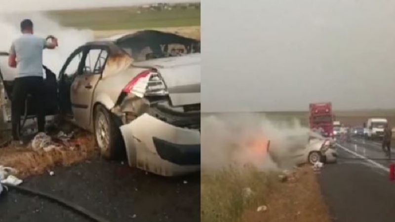 Şarampole yuvarlanan otomobil alevlere teslim oldu